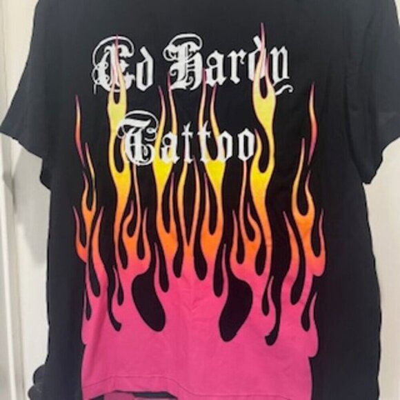 NEW Ed‎ Hardy Tattoo Black Button up Camp Shirt Men's xL Flames Button Up… - Picture 12 of 12